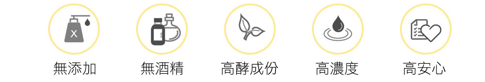 五大研發標準：無添加、無酒精、高酵成份、高濃度、高安心
