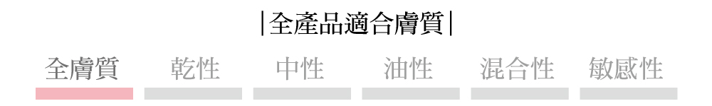 全產品適合膚質：全膚質、乾性、中性、油性、混合性、敏感性